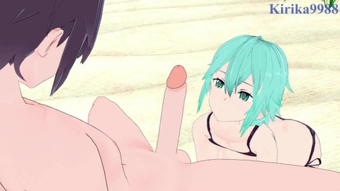 All intimate vaginal pleasure on sandy shore, Sword Art Online Anime