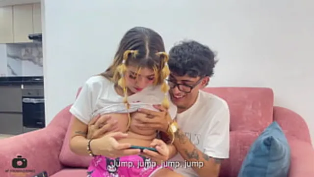 Her tiny hands learn to touch my phone as I let her feel my big cock🍆 