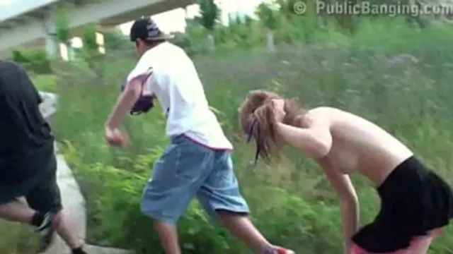 Juicy 18-year-old lass gets ravaged by two studs in a sweaty public foursome