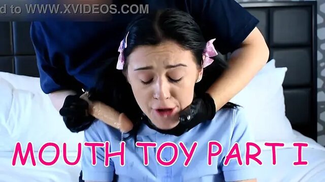 Teen pinches nose while deepthroating old man