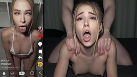 SHE CHATS ON TIKTOK - Tight Teen Enjoys Rough Doggie Fuck