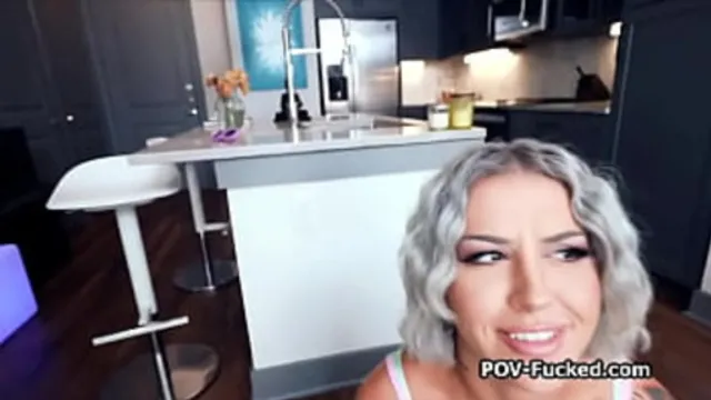 Snowy blonde exposes her backside and leans over for a stranger