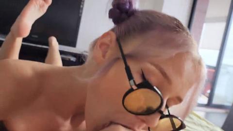 Sweet young thing gets nasty BJ lesson from professor at her place