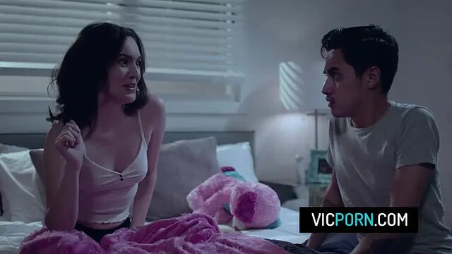 Petite teen Freya Parker gives deepthroat blowjob and rides cock doggystyle