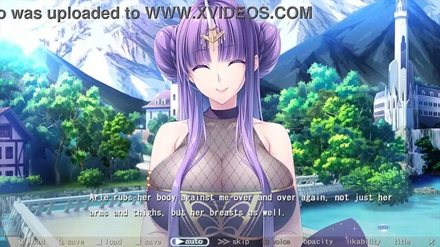 Maid elf MILF gives teen huge tit handjob in visual novel