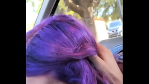Purple-haired Teen Sluts Deep Throating Big Dicks In Car