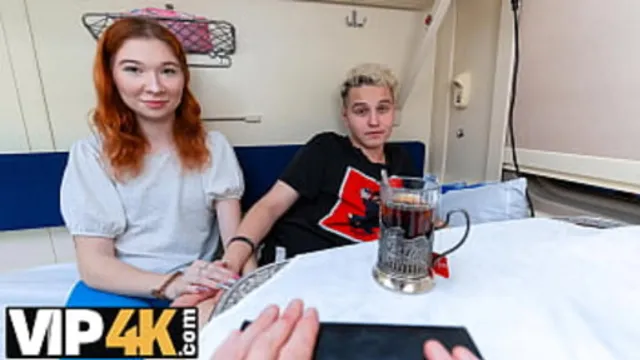 VIP4K  Young redhead takes it for a stranger′s gaze on the train