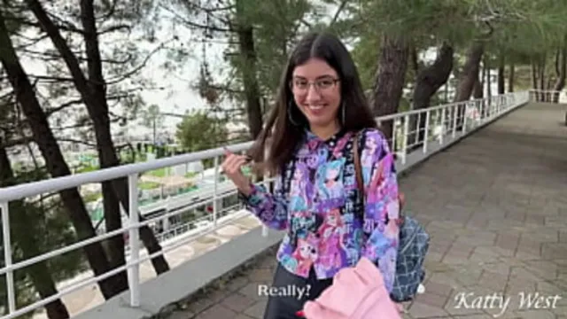 Public pickup beauty gets fucked and cum on her glasses