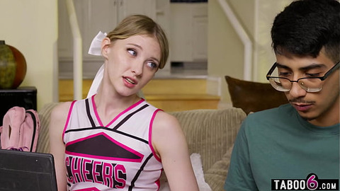 Shy virgin tries meltdown with hot cheerleader Melody Marks