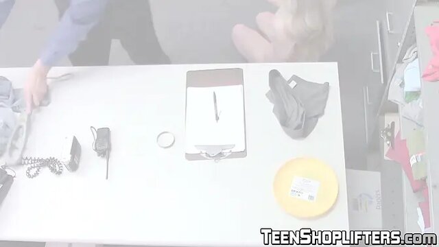 Blonde teen with small tits gives deepthroat BJ then gets fucked missionary