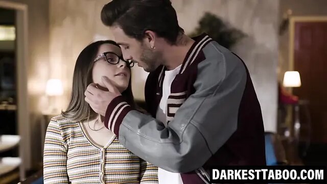 Teen brunette Aften Opal gives deepthroat blowjob to big-dicked friend