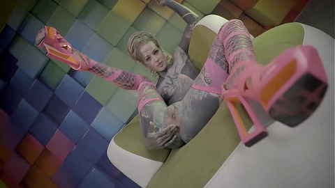 Ink-covered TEEN easing into a slow —  intense anal stretch