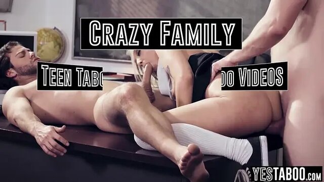 Double penetration in the classroom - slutty mature teacher with teen student and blonde brunette