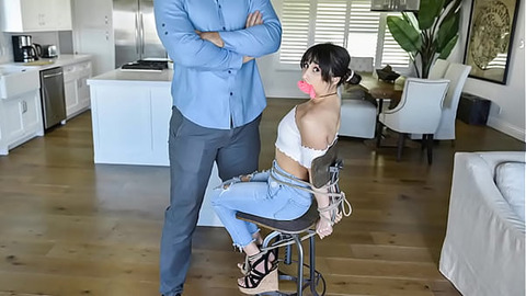 Petite Black-Haired Teen Busted and Bangs Her Way Out