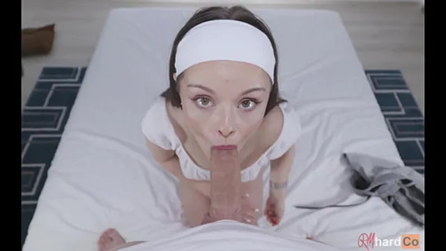 Amateur BJ POV - Cute Brunette with Green Eyes sucking cock gets a BIG Facial - RMhardCo