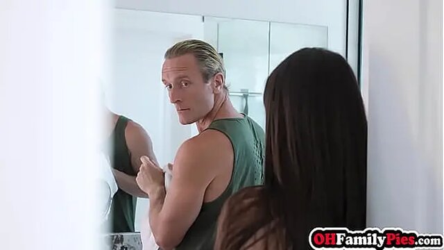 Petite teen with round ass swallows big dick in foursome