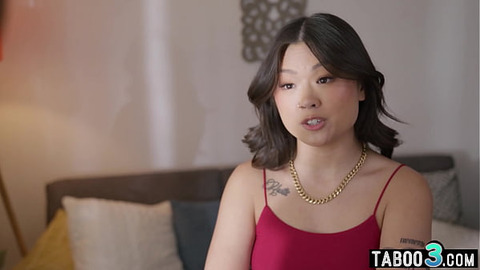 Perv stepbro has to keep his asian teen stepsisters Lulu Chu mouth shut