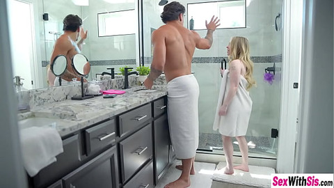 Naughty big ass teen stepsister Haley Spades tucked huge dick in her mouth