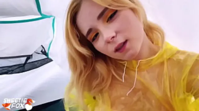 Teen girl gets intense blowjob and rough sex outdoors in a tent