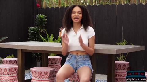 Black nympho teen Lily Lilac teases Playboy with her juicy booty and big tits